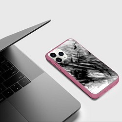 Чехол iPhone 11 Pro матовый Серый абстрактный серо-черный шрих, цвет: 3D-малиновый — фото 2