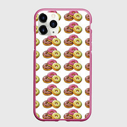 Чехол iPhone 11 Pro матовый Пончики-фастфуд паттерн, цвет: 3D-малиновый
