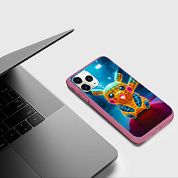 Чехол iPhone 11 Pro матовый Полигональный неоновый Пикачу - нейроарт, цвет: 3D-малиновый — фото 2