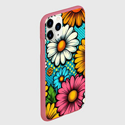Чехол iPhone 11 Pro матовый Графический паттерн - Летние Цветы, цвет: 3D-малиновый — фото 2