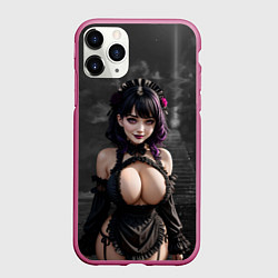 Чехол iPhone 11 Pro матовый Готическая девушка в черном белье с большой грудью