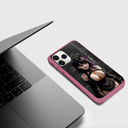 Чехол iPhone 11 Pro матовый Готическая девушка в черном белье с большой грудью, цвет: 3D-малиновый — фото 2