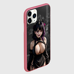 Чехол iPhone 11 Pro матовый Готическая девушка в черном белье с большой грудью, цвет: 3D-малиновый — фото 2