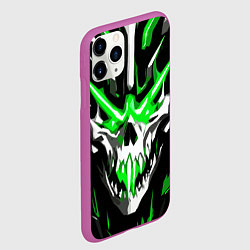 Чехол iPhone 11 Pro матовый Абстрактный белый череп и зелёные полосы, цвет: 3D-фиолетовый — фото 2