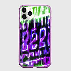 Чехол iPhone 11 Pro матовый Фиолетово-зелёная абстракция на чёрном фоне