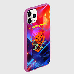Чехол iPhone 11 Pro матовый Cyberpunk logo - neon geometry, цвет: 3D-фиолетовый — фото 2