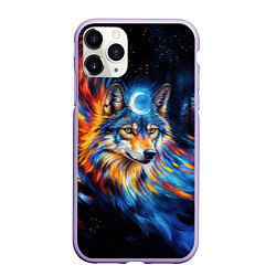 Чехол iPhone 11 Pro матовый Волк и луна - импрессионизм