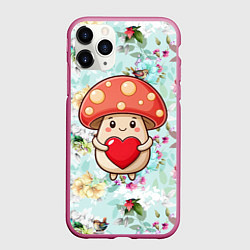 Чехол iPhone 11 Pro матовый Мухомор с сердечком милый, цвет: 3D-малиновый