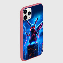 Чехол iPhone 11 Pro матовый Пикачу в роли Годзиллы - неоновое свечение, цвет: 3D-малиновый — фото 2