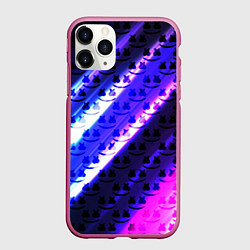 Чехол iPhone 11 Pro матовый Marshmello неоновый паттерн