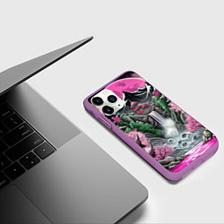 Чехол iPhone 11 Pro матовый Японские горы и водопад, цвет: 3D-фиолетовый — фото 2
