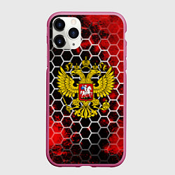Чехол iPhone 11 Pro матовый Герб РФ краски броня, цвет: 3D-малиновый