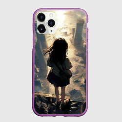 Чехол iPhone 11 Pro матовый Девушка и город, цвет: 3D-фиолетовый