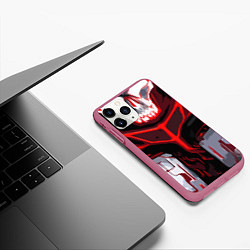 Чехол iPhone 11 Pro матовый Red stripes on a black and white background, цвет: 3D-малиновый — фото 2