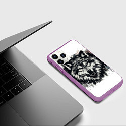 Чехол iPhone 11 Pro матовый Гранж - Портрет волка: голова, цвет: 3D-фиолетовый — фото 2