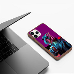 Чехол iPhone 11 Pro матовый Крутой пивозавр в кожаной куртке - нейроарт, цвет: 3D-коричневый — фото 2