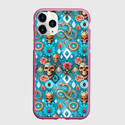 Чехол iPhone 11 Pro матовый Паттерн змеи и черепа, цвет: 3D-малиновый