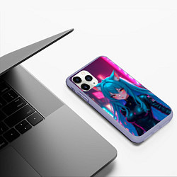 Чехол iPhone 11 Pro матовый Девушка-кошка в стиле киберпанк, цвет: 3D-светло-сиреневый — фото 2