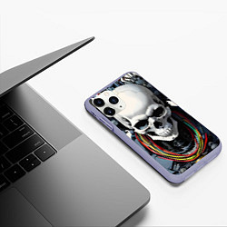 Чехол iPhone 11 Pro матовый Cool cyber skull - ai art fantasy, цвет: 3D-светло-сиреневый — фото 2