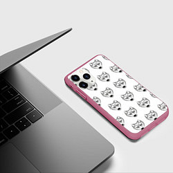 Чехол iPhone 11 Pro матовый Паттерн волк, цвет: 3D-малиновый — фото 2