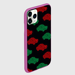 Чехол iPhone 11 Pro матовый Пиксельный силуэт машины паттерн, цвет: 3D-фиолетовый — фото 2