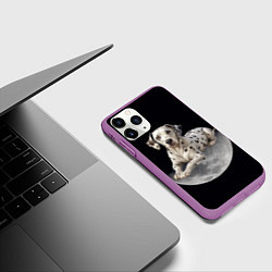 Чехол iPhone 11 Pro матовый Далматин и луна, цвет: 3D-фиолетовый — фото 2