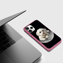 Чехол iPhone 11 Pro матовый Бишон фризе и луна, цвет: 3D-малиновый — фото 2