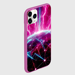 Чехол iPhone 11 Pro матовый Неоновые молнии ударяют в планету - нейроарт, цвет: 3D-фиолетовый — фото 2