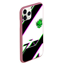 Чехол iPhone 11 Pro матовый Cyberpunk logo geometry, цвет: 3D-малиновый — фото 2