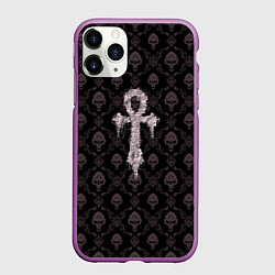 Чехол iPhone 11 Pro матовый Крест - узор с черепами, цвет: 3D-фиолетовый