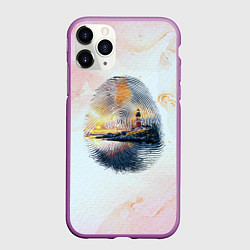 Чехол iPhone 11 Pro матовый Маяк у моря на закате в отпечатке пальца, цвет: 3D-фиолетовый