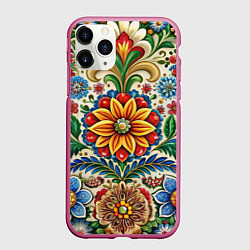 Чехол iPhone 11 Pro матовый Русские классические узоры и орнамент, цвет: 3D-малиновый
