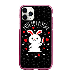 Чехол iPhone 11 Pro матовый Cute but psycho bunny, цвет: 3D-малиновый