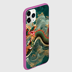 Чехол iPhone 11 Pro матовый Японский дракон контрасты, цвет: 3D-фиолетовый — фото 2