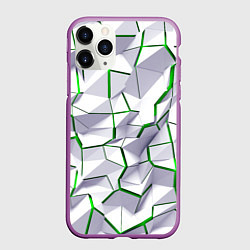 Чехол iPhone 11 Pro матовый Сломанная белая геометрия с зеленым
