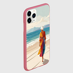 Чехол iPhone 11 Pro матовый Летний пейзаж с женщиной на пляже, цвет: 3D-малиновый — фото 2