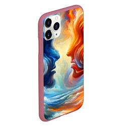 Чехол iPhone 11 Pro матовый Профили парня и девушки - две стихии, цвет: 3D-малиновый — фото 2