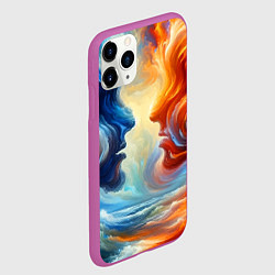 Чехол iPhone 11 Pro матовый Профили парня и девушки - две стихии, цвет: 3D-фиолетовый — фото 2