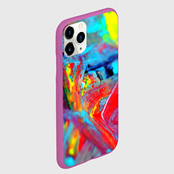 Чехол iPhone 11 Pro матовый Абстрактные краски неон, цвет: 3D-фиолетовый — фото 2