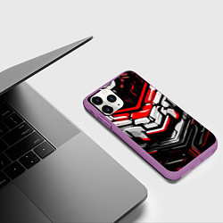 Чехол iPhone 11 Pro матовый Красно-белая агрессивная абстракция на чёрном фоне, цвет: 3D-фиолетовый — фото 2