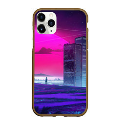 Чехол iPhone 11 Pro матовый Synthwave неоновый город, цвет: 3D-коричневый