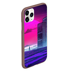 Чехол iPhone 11 Pro матовый Synthwave неоновый город, цвет: 3D-коричневый — фото 2