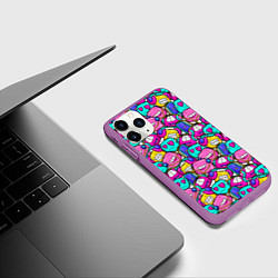 Чехол iPhone 11 Pro матовый Мультяшные позитивные монстрики, цвет: 3D-фиолетовый — фото 2