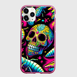 Чехол iPhone 11 Pro матовый Мексиканский череп и личинки насекомых - нейроарт