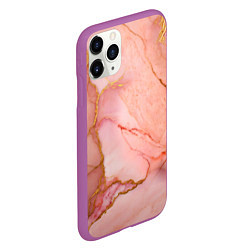 Чехол iPhone 11 Pro матовый Текстура розового мрамора с золотом, цвет: 3D-фиолетовый — фото 2