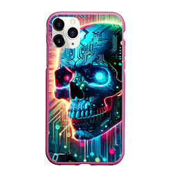 Чехол iPhone 11 Pro матовый Cool cyber skull - neon glow, цвет: 3D-малиновый