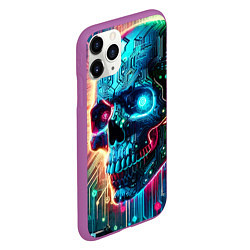 Чехол iPhone 11 Pro матовый Cool cyber skull - neon glow, цвет: 3D-фиолетовый — фото 2