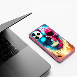 Чехол iPhone 11 Pro матовый Cool vanguard neon cyber skull - ai art, цвет: 3D-малиновый — фото 2