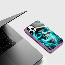 Чехол iPhone 11 Pro матовый Скелет в балахоне - граффити кибер-хакер, цвет: 3D-фиолетовый — фото 2