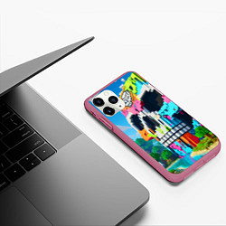 Чехол iPhone 11 Pro матовый Minecraft skull - ai art fantasy, цвет: 3D-малиновый — фото 2